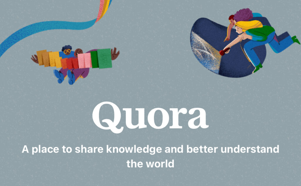 An illustration of animated characters symbolizing knowledge sharing for Quora